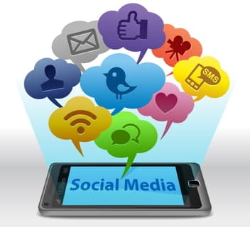 Social Media coming from a cell phone for mobile marketing.