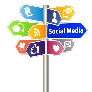 Social Media traffic signs.  Showing which way for each app.